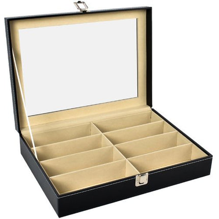 Brillenorganizer 8 Vakken – Brillendoos Met Glasdeksel – Opbergdoos Voor Zonnebrillen en Brillen – Zwart