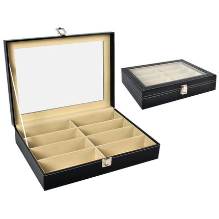 Brillenorganizer 8 Vakken – Brillendoos Met Glasdeksel – Opbergdoos Voor Zonnebrillen en Brillen – Zwart