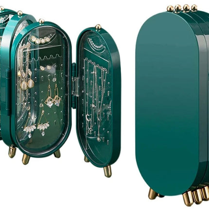 Sieraden Organizer met Spiegel – Opvouwbare Sieradendoos met 4 Panelen – Sieradenhouder – Groen