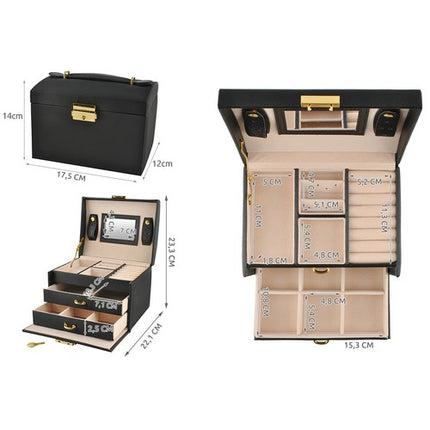 Beautylushh juwelen opbergdoos / sieradendoos zwart 17.5 x 13.8 x 13.5 cm