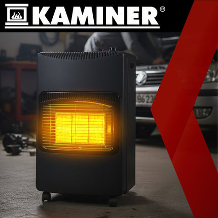 KAMINER Opvouwbare Gaskachel met Wielen – 4200W LPG Kachel – 3-standen Verwarming – Inclusief Gasslang & Reductiestuk – Verwarmt tot 60m²