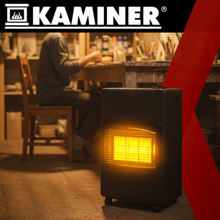 KAMINER Opvouwbare Gaskachel met Wielen – 4200W LPG Kachel – 3-standen Verwarming – Inclusief Gasslang & Reductiestuk – Verwarmt tot 60m²