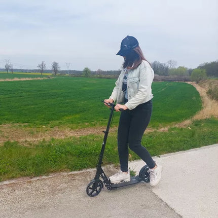 2de kansje Kruzzel hyperion step voor volwassenen met vering en schijfremmen tot 100kg - opvouwbaar - grote wielen - ideaal voor the last mile - zwart