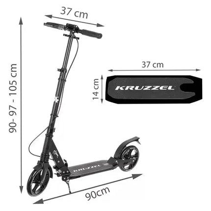 2de kansje Kruzzel hyperion step voor volwassenen met vering en schijfremmen tot 100kg - opvouwbaar - grote wielen - ideaal voor the last mile - zwart