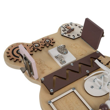 Kruzzel Teddybeer Manipulatiebord 10-in-1 – Houten Educatief Speelbord – Montessori Speelgoed – Fijne Motoriek & Ontdekken