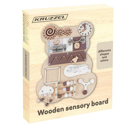 Kruzzel Teddybeer Manipulatiebord 10-in-1 – Houten Educatief Speelbord – Montessori Speelgoed – Fijne Motoriek & Ontdekken