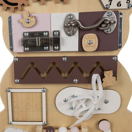 Kruzzel Teddybeer Manipulatiebord 10-in-1 – Houten Educatief Speelbord – Montessori Speelgoed – Fijne Motoriek & Ontdekken