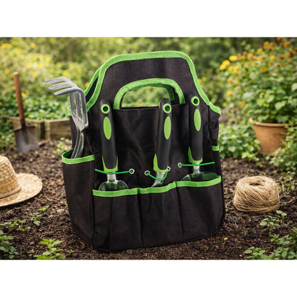 Gereedschapstas Tuin Groot – Tuingereedschap Tas – Gereedschap Organizer – Opbergtas voor Tuingereedschap, Werkplaats, Garage en Klussen – Zwart/Groen