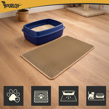 Kattenbakmat XXL 75 x 55 cm – Dubbele Laag Honingraat – Kattenbak Uitloopmat – Waterdicht – Antislip – Beige