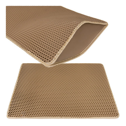 Kattenbakmat XXL 75 x 55 cm – Dubbele Laag Honingraat – Kattenbak Uitloopmat – Waterdicht – Antislip – Beige