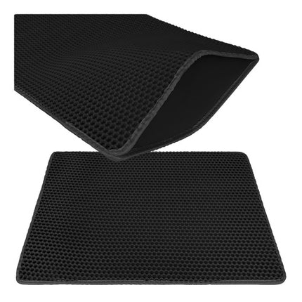 Kattenbakmat XXL 75 x 55 cm – Dubbele Laag Honingraat – Kattenbak Uitloopmat – Waterdicht – Antislip – Zwart