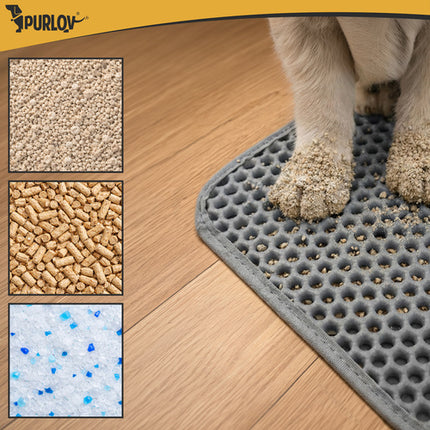 Kattenbakmat XXL 75 x 55 cm – Dubbele Laag Honingraat – Kattenbak Uitloopmat – Waterdicht – Antislip – Grijs