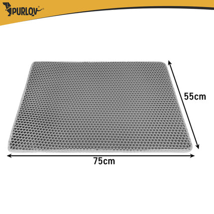 Kattenbakmat XXL 75 x 55 cm – Dubbele Laag Honingraat – Kattenbak Uitloopmat – Waterdicht – Antislip – Grijs