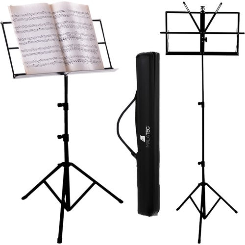 Opvouwbare en verstelbare muziekblad standaard in opbergtas zwart
