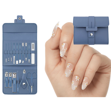 Manicure- en Pedicureset 16-delig – Nagelverzorgingsset – Inclusief Etui – Blauw