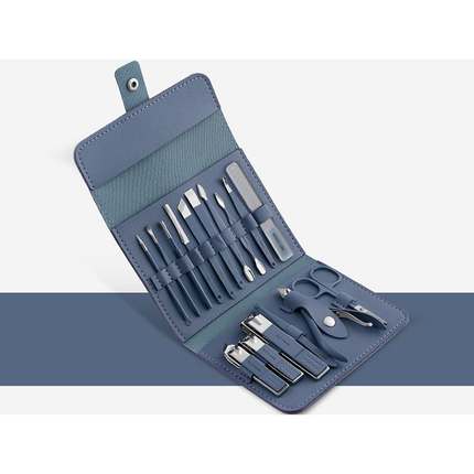 Manicure- en Pedicureset 16-delig – Nagelverzorgingsset – Inclusief Etui – Blauw