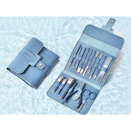 Manicure- en Pedicureset 16-delig – Nagelverzorgingsset – Inclusief Etui – Blauw