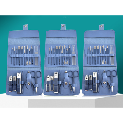 Manicure- en Pedicureset 16-delig – Nagelverzorgingsset – Inclusief Etui – Blauw