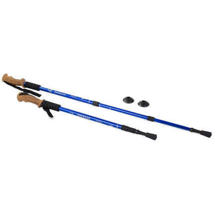 Energia nordic walking wandelstokken set van 2 - handvat van kurk - 65 cm tot 135 cm blauw