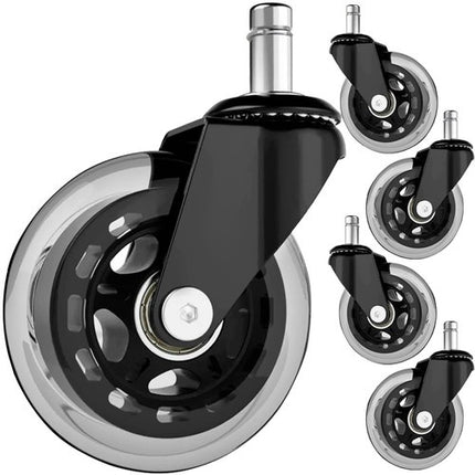 Rubberen Bureaustoelwielen – Set van 5 – Vloervriendelijk, Stil & Universeel (11 mm)