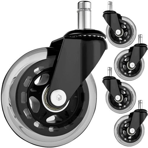 Rubberen Bureaustoelwielen – Set van 5 – Vloervriendelijk, Stil & Universeel (11 mm)