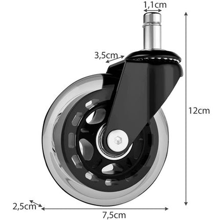 Rubberen Bureaustoelwielen – Set van 5 – Vloervriendelijk, Stil & Universeel (11 mm)