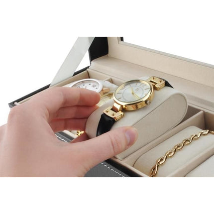 Horlogedoos - Luxe zwarte horloge box - Geschikt voor Horloges en Sieraden - 6 Compartimenten met 6 Kussentjes - Acrylglas