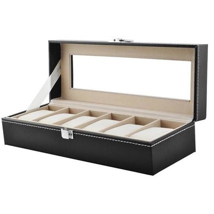 Horlogedoos - Luxe zwarte horloge box - Geschikt voor Horloges en Sieraden - 6 Compartimenten met 6 Kussentjes - Acrylglas