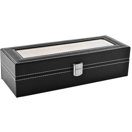 Horlogedoos - Luxe zwarte horloge box - Geschikt voor Horloges en Sieraden - 6 Compartimenten met 6 Kussentjes - Acrylglas