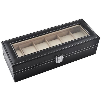 Horlogedoos - Luxe zwarte horloge box - Geschikt voor Horloges en Sieraden - 6 Compartimenten met 6 Kussentjes - Acrylglas