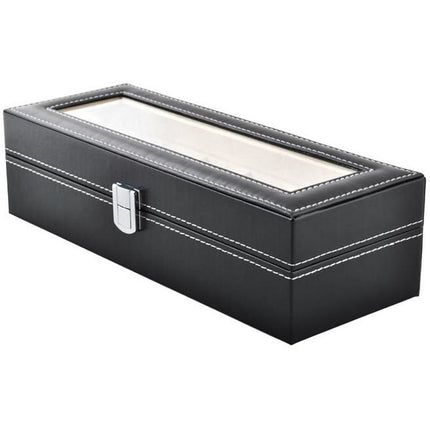 Horlogedoos - Luxe zwarte horloge box - Geschikt voor Horloges en Sieraden - 6 Compartimenten met 6 Kussentjes - Acrylglas