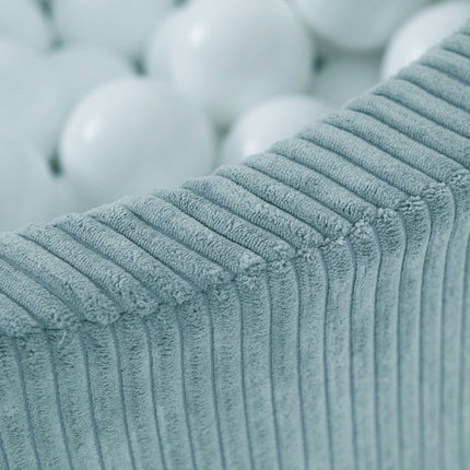 Plushnest Luxe Ronde Ballenbak voor Kinderen en Baby's - Ballenbad 90x30cm Blauw Corduroy - 200 Kleurrijke Ballen 6cm Parelmoer, Mint, Goud