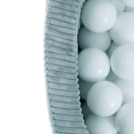 Plushnest Luxe Ronde Ballenbak voor Kinderen en Baby's - Ballenbad 90x30cm Blauw Corduroy - 200 Kleurrijke Ballen 6cm Parelmoer, Mint, Goud