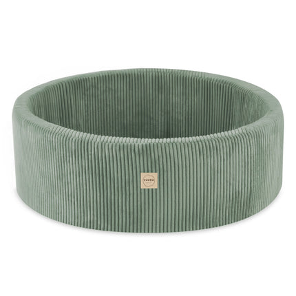 Plushnest Luxe Ronde Ballenbak voor Kinderen en Baby's - Ballenbad 90x30cm Groen Corduroy - 200 Kleurrijke Ballen 6cm Parelmoer, Mint, Goud