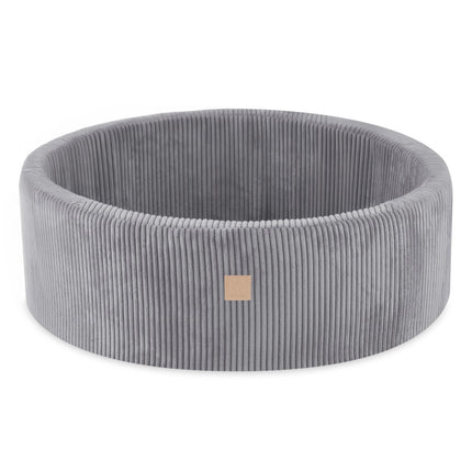 Plushnest Luxe Ronde Ballenbak voor Kinderen en Baby's - Ballenbad 90x30 Lichtgrijs Corduroy - 200 Kleurrijke Ballen 6cm Parelmoer Lichtblauw Zilver