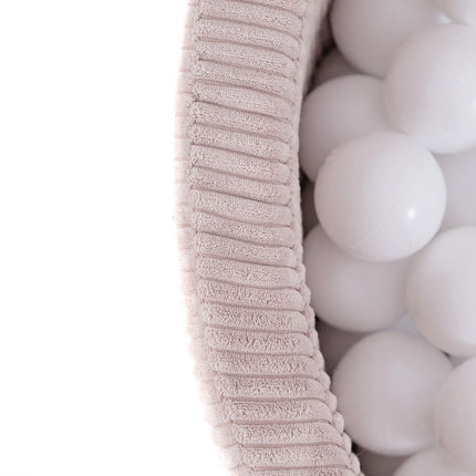Plushnest Luxe Ronde Ballenbak voor Kinderen en Baby's - Ballenbad 90x30cm Roze Corduroy - 200 Kleurrijke Ballen 6cm Parelmoer, Lichtroze, Goud