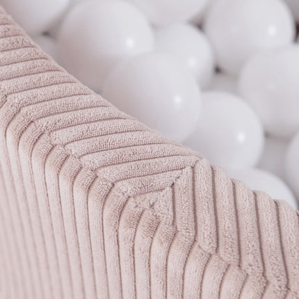 Plushnest Luxe Ronde Ballenbak voor Kinderen en Baby's - Ballenbad 90x30cm Roze Corduroy - 200 Kleurrijke Ballen 6cm Parelmoer, Lichtroze, Goud