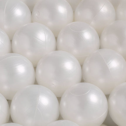 Plushnest Luxe Ronde Ballenbak voor Kinderen en Baby's - Ballenbad 90x30 Lichtgrijs Corduroy - 200 Kleurrijke Ballen 6cm Parelmoer Lichtblauw Zilver
