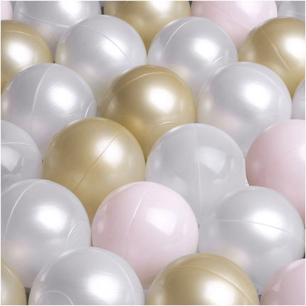 Trendmix Luxe Ronde Ballenbak voor Kinderen en Baby's – Ballenbad 90x30 cm – Roze Premium Chenille – 200 Kleurrijke Ballen 6 cm Parel, Lichtroze & Goud