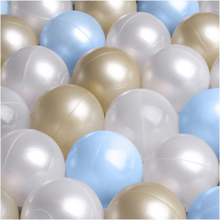 Trendmix Luxe Ronde Ballenbak voor Kinderen en Baby's – Ballenbad 90x30 cm – Blauw Premium Chenille – 200 Kleurrijke Ballen 6 cm Parel, Blauw & Goud