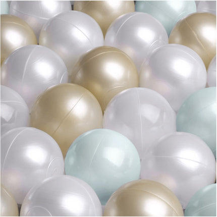 Trendmix Luxe Ronde Ballenbak voor Kinderen en Baby's – Ballenbad 90x30 cm – Groen Premium Chenille – 200 Kleurrijke Ballen 6 cm Parel, Mint & Goud