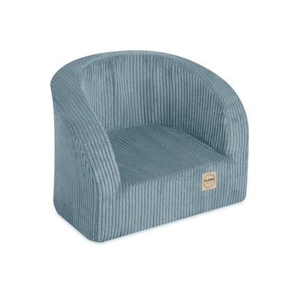 Vooraanzicht van blauwe kinderstoel met lage zit – ergonomisch design
