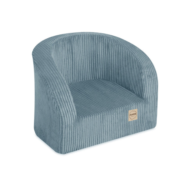 Vooraanzicht van blauwe kinderstoel met lage zit – ergonomisch design