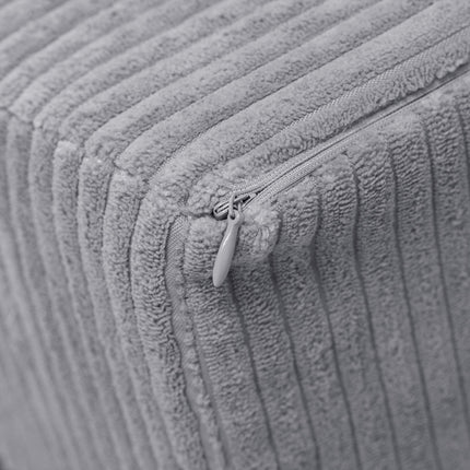 Detail van verborgen ritssluiting in de rug van de grijze kinderstoel – makkelijk afneembaar