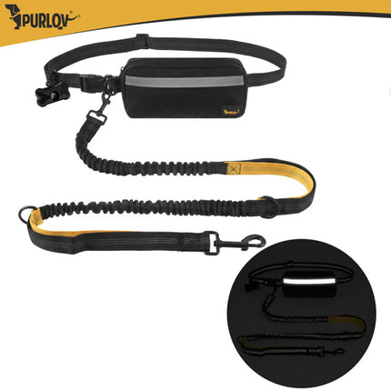 Handsfree Hondenriem met Heupgordel – Schokdempende Hondenriem – Reflecterend – Tot 50 kg – Heuptas – Zwart/Geel