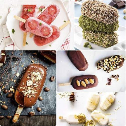 Ruhhy Siliconen IJsjesvorm – 4 IJsjes van 80 ml – Inclusief 50 Houten Stokjes – Flexibel & Herbruikbaar – Zwart