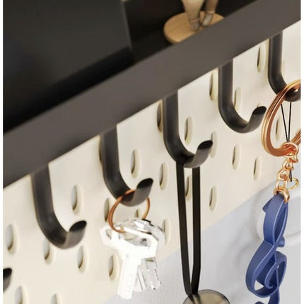 Ruhhy Wandhanger Zwart – Magnetische Sleutelhanger & Wandplank met 6 Haken – IJzer, Loftdesign, Schroef- of Magneetmontage voor Sleutels & Kleding