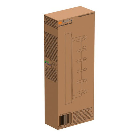 Ruhhy Wandhanger Zwart – Magnetische Sleutelhanger & Wandplank met 6 Haken – IJzer, Loftdesign, Schroef- of Magneetmontage voor Sleutels & Kleding