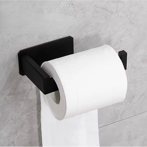 Ruhhy Toiletrolhouder Zwart – Loftstijl RVS – Zelfklevend Zonder Boren – Sterke Montagetape – Anti-Val Haak – Corrosiebestendig Badkameraccessoire