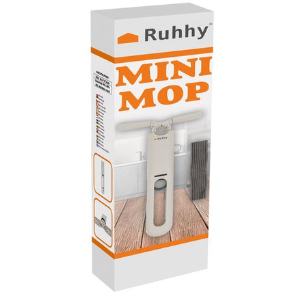 Ruhhy Compacte Mini-Mop – Streeploos Ramen & Spiegels Wassen – Waterinjectiesysteem – 2 Duurzame Klikpads – Ergonomische Handgreep – Wit